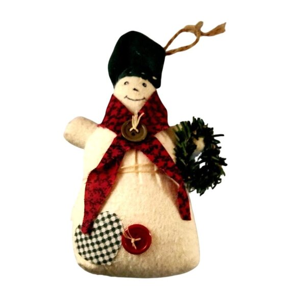 Set Of 8 Rustic Snowman Christmas Ornaments With Plaid Details & Button Accents - Picture 5 of 10